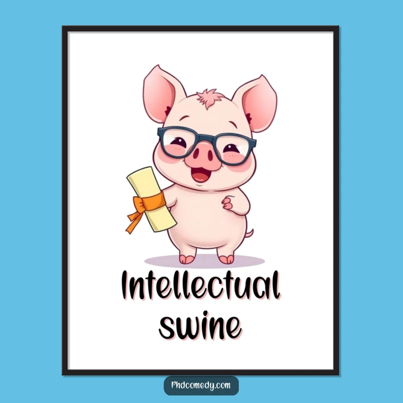 Funny Kawaii Piglet Digital Art: Diploma Download, Instant Funny Gift