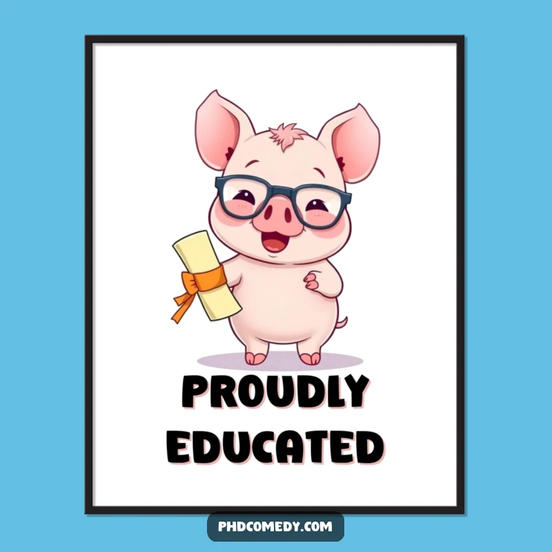 Funny Kawaii Piglet Poster: Diploma Pride Art, Memorable Funny Gift