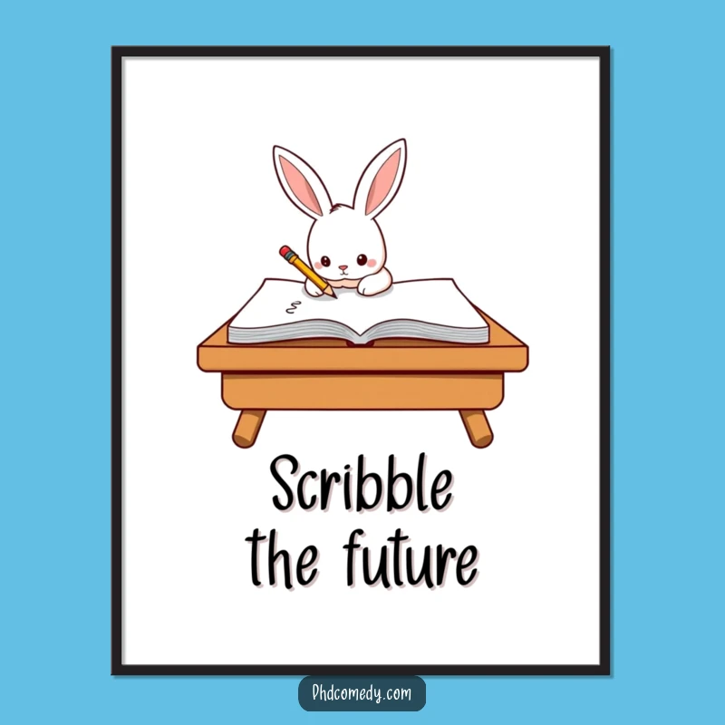 Funny Kawaii Rabbit Poster: Diligent Scribbling Art, Memorable Funny Gift