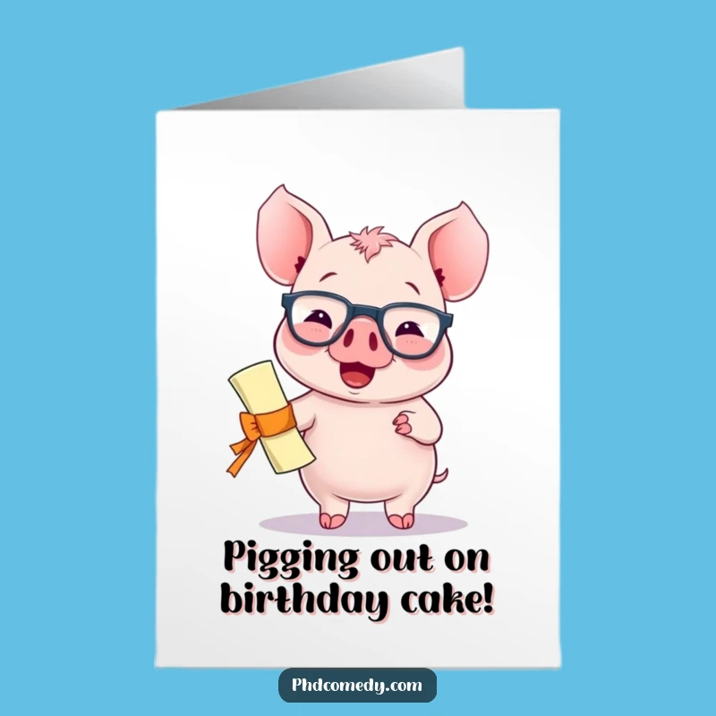 Free Printable Birthday Card: Giggling Piglet Graduation, Funny Downloadable Gift